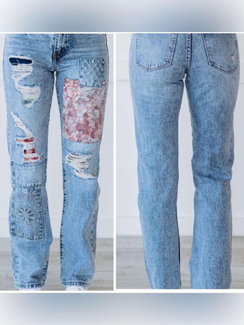 KanCan Pretty in Patchwork High Rise Boyfriend Jeans Size 7(27) Shabby Chic Boho